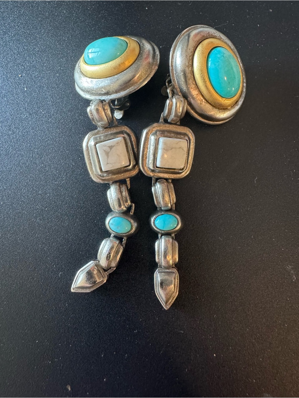Roxanne Assoulin Turquoise and Gold Long Drop Earrings - Picture 2 of 7